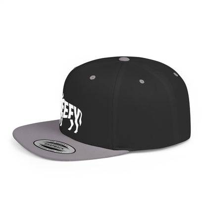 BEEFY BULL Flat Bill Snapback — Bone Silhouette Design