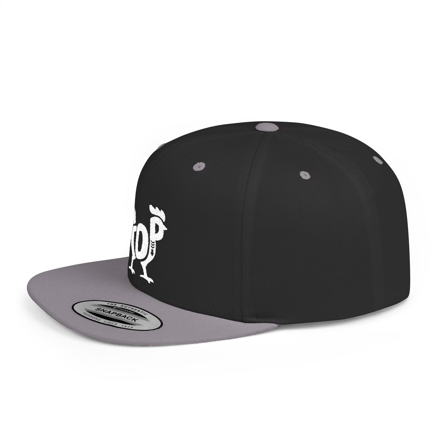 TOP COCK Flat Bill Snapback — Bone Silhouette Design