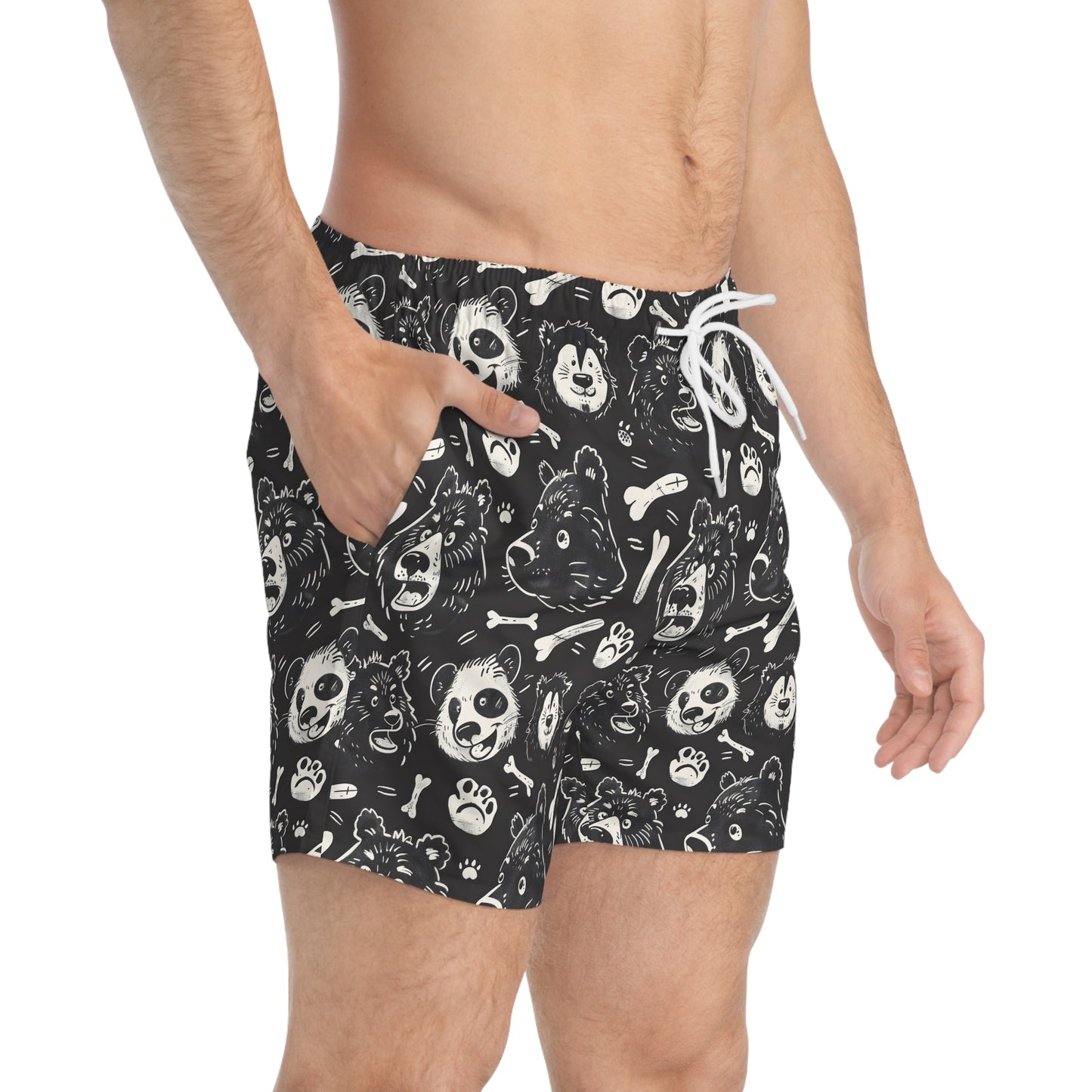 BEAR BONES Imprinted 5-6" Inseam Swim Trunks - Onyx