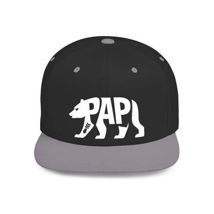 PAPI BEAR Flat Bill Snapback — Bone Silhouette Design