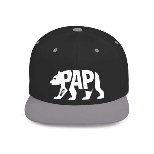 PAPI BEAR Flat Bill Snapback — Bone Silhouette Design