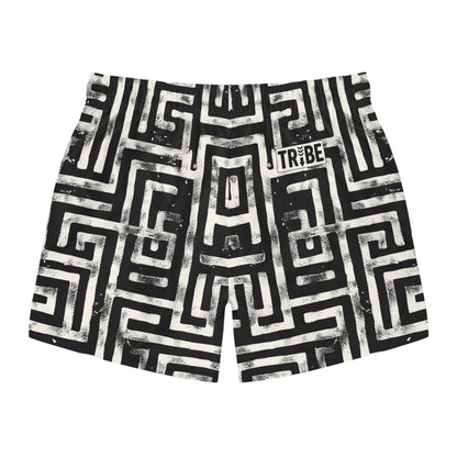 LABYRINTH Imprinted 5-6" Inseam Swim Trunks - Onyx