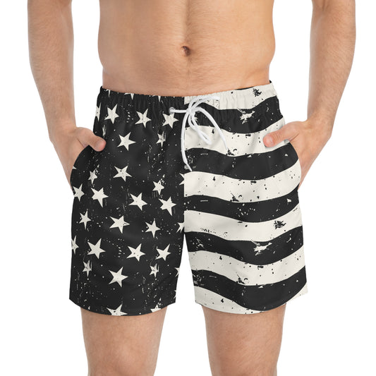 BARS-N-STARS Imprinted 5-6" Inseam Swim Trunks - Onyx