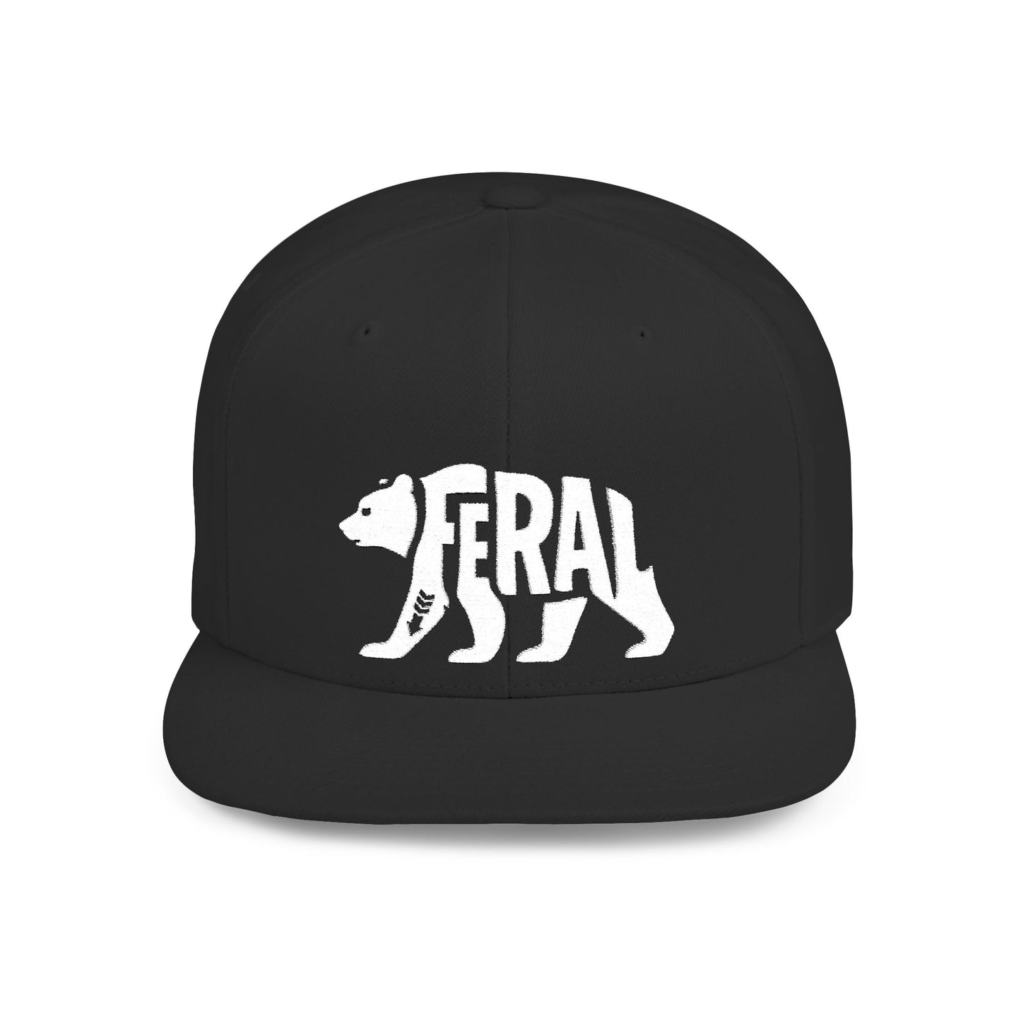 FERAL BEAR Flat Bill Snapback — Bone Silhouette Design