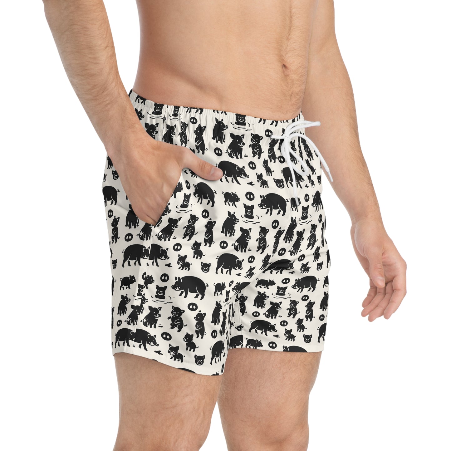LITTLE PIGGY Imprinted 5-6" Inseam Swim Trunks - Bone