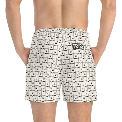 BEAR STARE Imprinted 5-6" Inseam Swim Trunks - Bone
