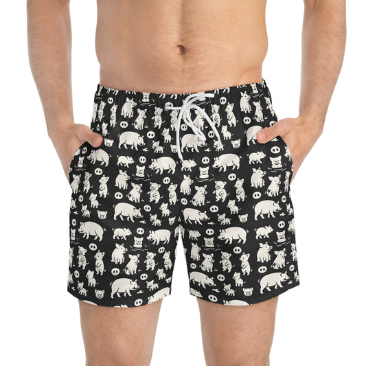 LITTLE PIGGY Imprinted 5-6" Inseam Swim Trunks - Onyx