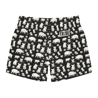 LITTLE PIGGY Imprinted 5-6" Inseam Swim Trunks - Onyx