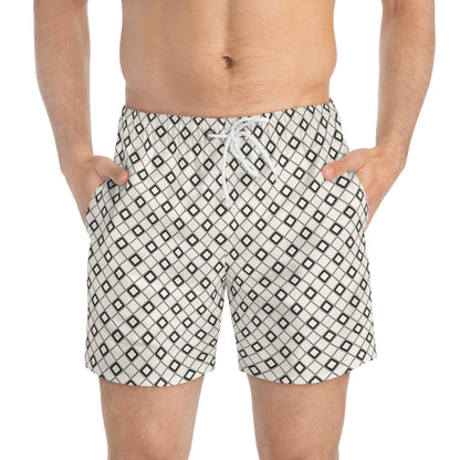 SHINE BRIGHT Imprinted 5-6" Inseam Swim Trunks - Bone