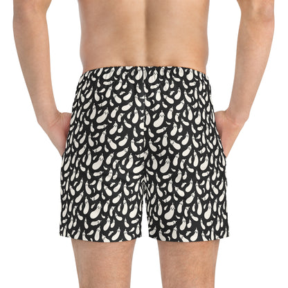 AUBERGINE Imprinted 5-6" Inseam Swim Trunks - Onyx