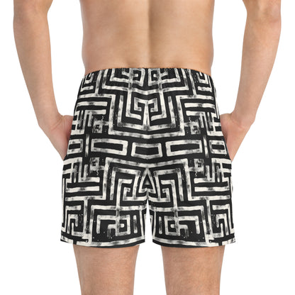 LABYRINTH Imprinted 5-6" Inseam Swim Trunks - Onyx