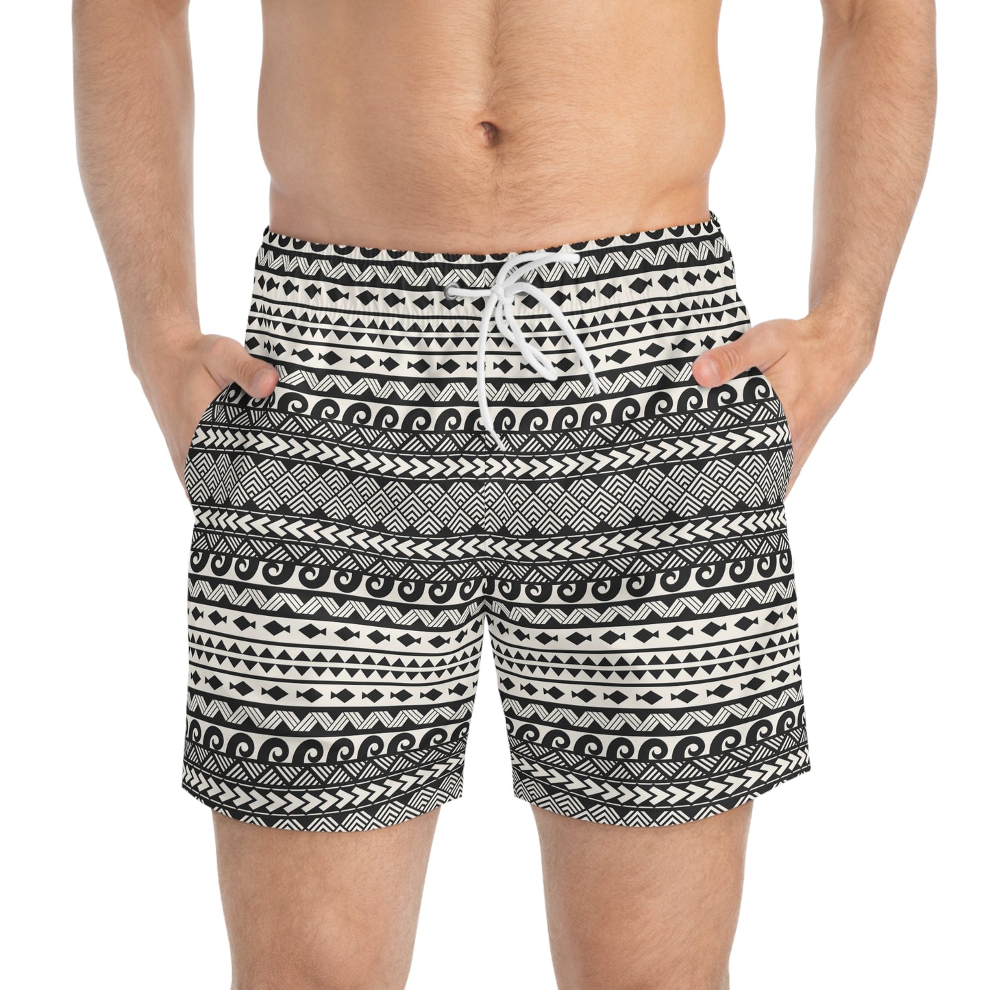 AEGEAN Imprinted 5-6" Inseam Swim Trunks - Onyx