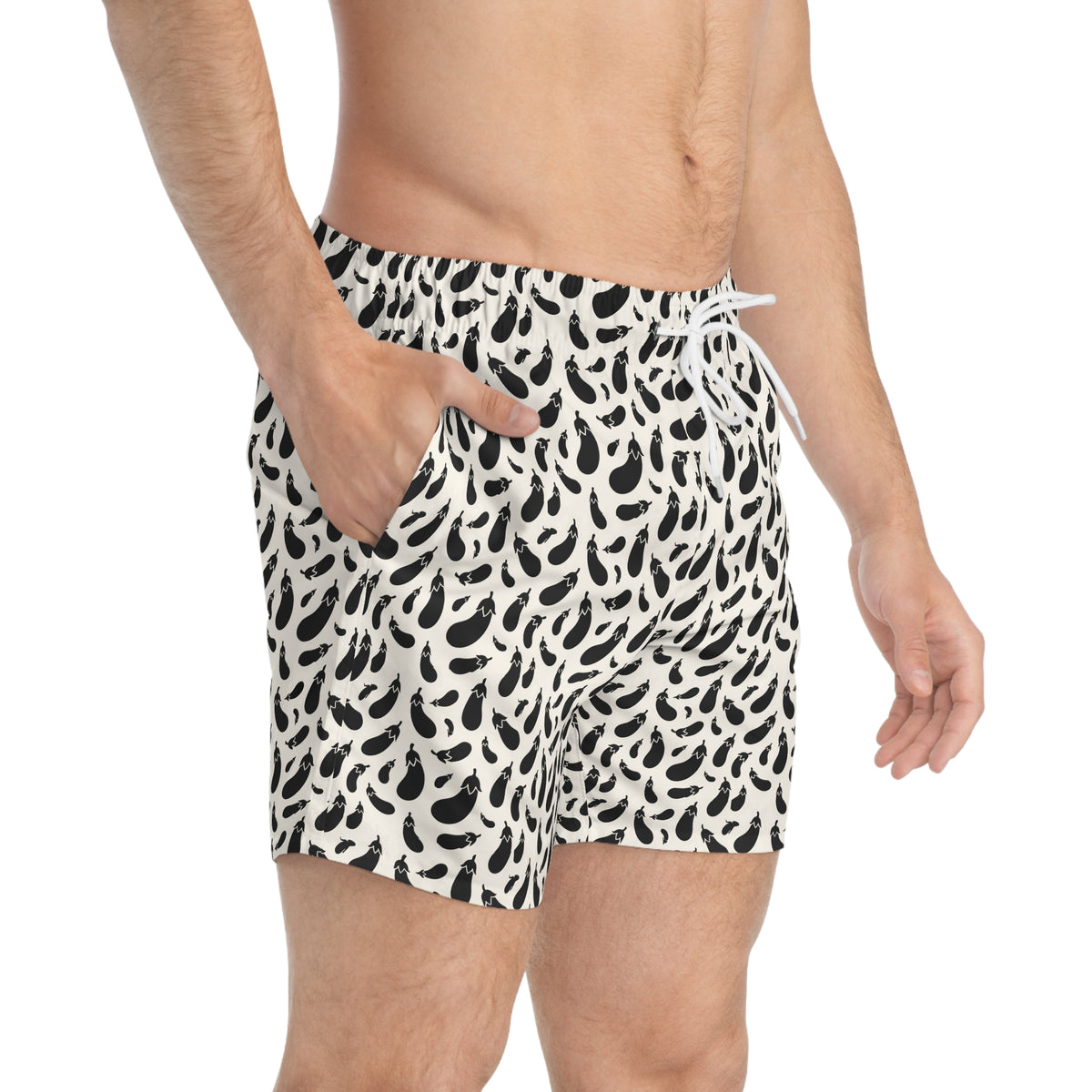 AUBERGINE Imprinted 5-6" Inseam Swim Trunks - Bone