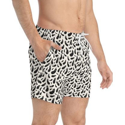 AUBERGINE Imprinted 5-6" Inseam Swim Trunks - Bone