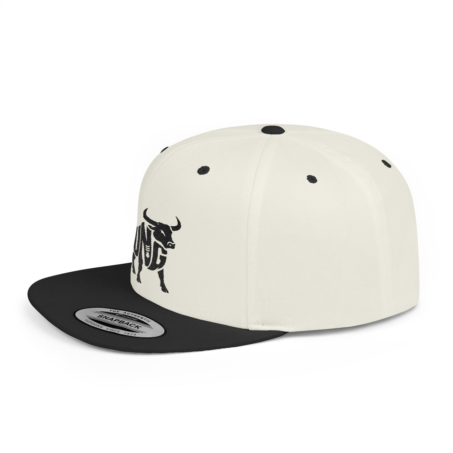 HUNG BULL Flat Bill Snapback — Onyx Silhouette Design