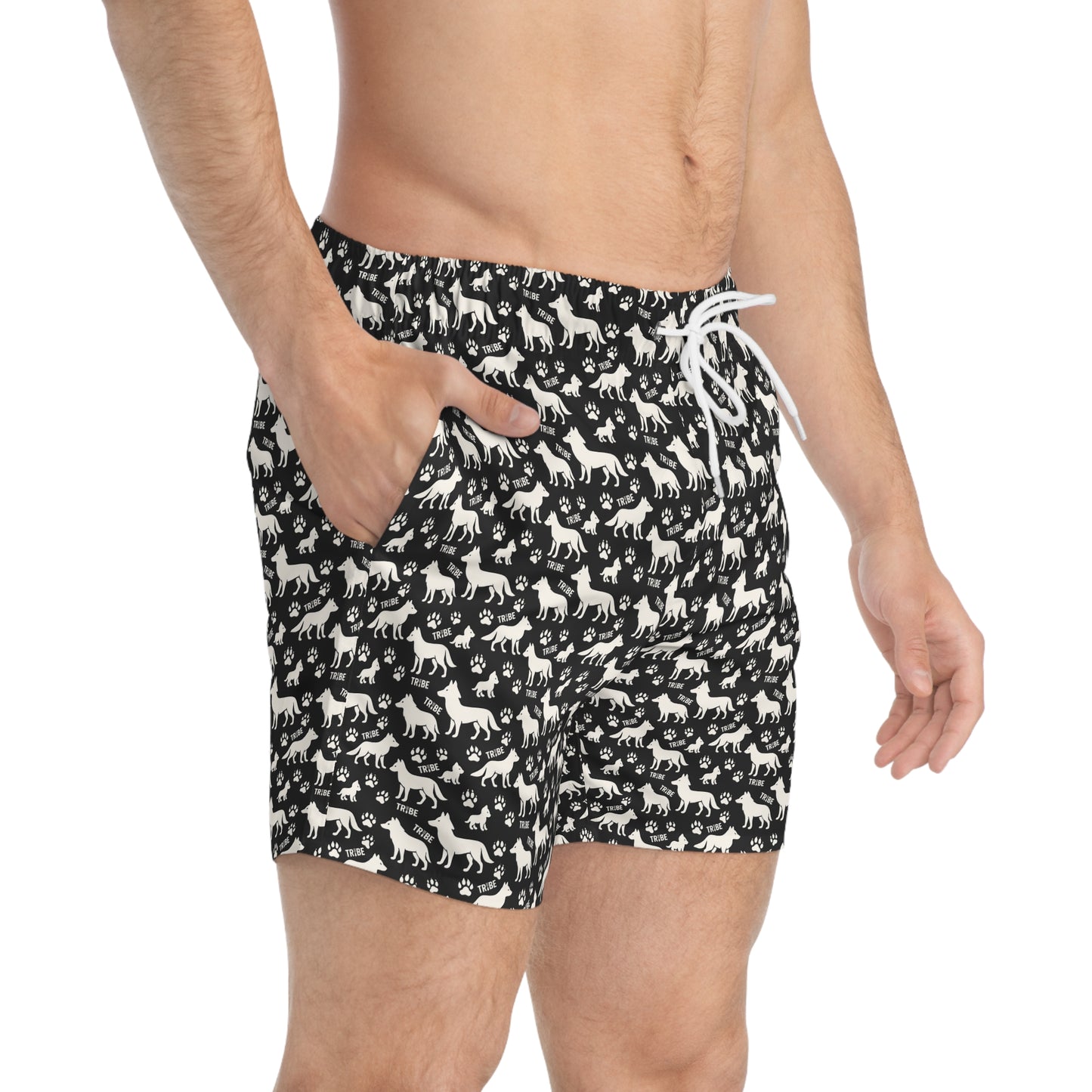 WOLF TRIBE Imprinted 5-6" Inseam Swim Trunks - Onyx