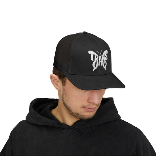 TRANS BUTTERFLY Snapback Trucker Cap - Bone Silhouette Design
