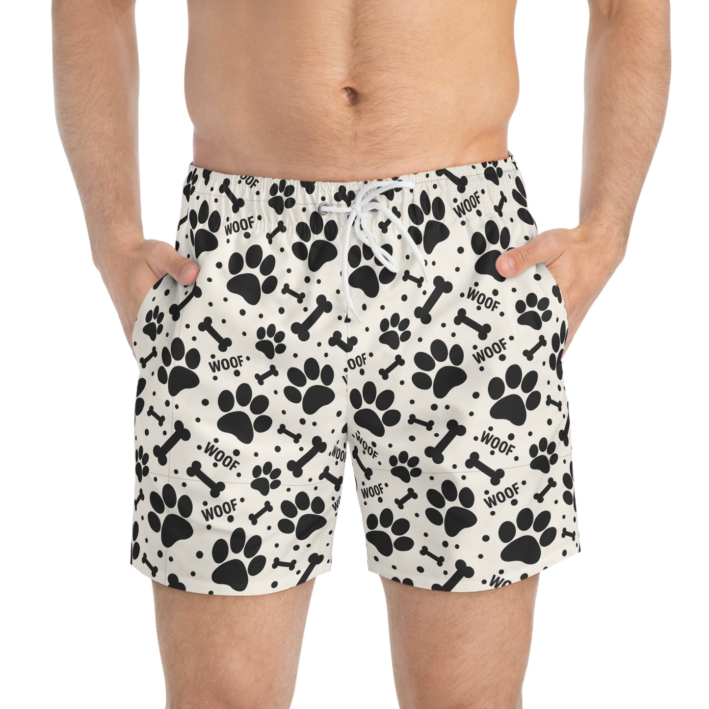 PAWFECT PUP Imprinted 5-6" Inseam Swim Trunks - Bone