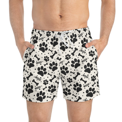 PAWFECT PUP Imprinted 5-6" Inseam Swim Trunks - Bone