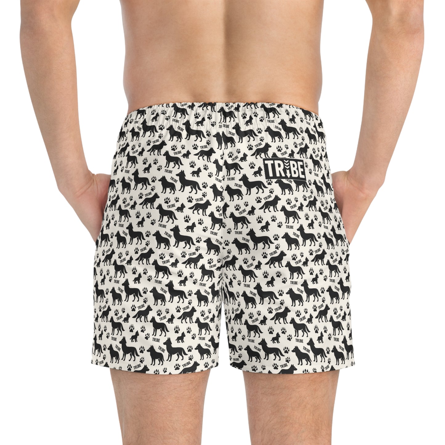 WOLF TRIBE Imprinted 5-6" Inseam Swim Trunks - Bone