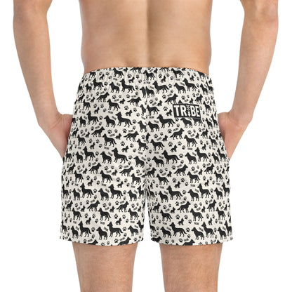 WOLF TRIBE Imprinted 5-6" Inseam Swim Trunks - Bone