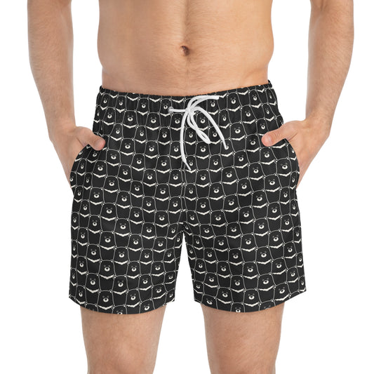 BEAR STARE Imprinted 5-6" Inseam Swim Trunks - Onyx