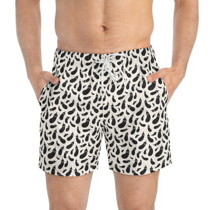 AUBERGINE Imprinted 5-6" Inseam Swim Trunks - Bone