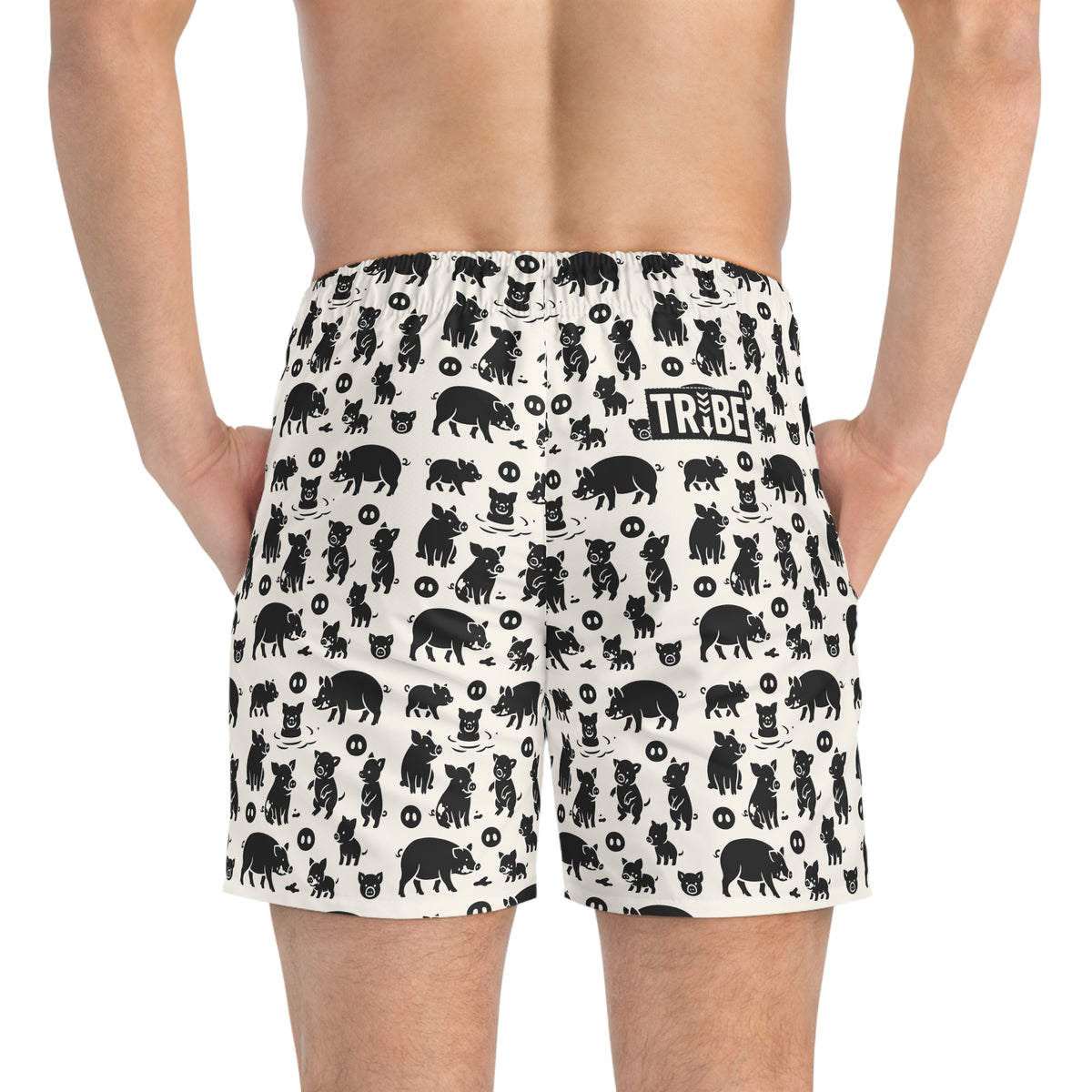 LITTLE PIGGY Imprinted 5-6" Inseam Swim Trunks - Bone