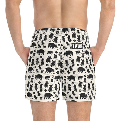 LITTLE PIGGY Imprinted 5-6" Inseam Swim Trunks - Bone