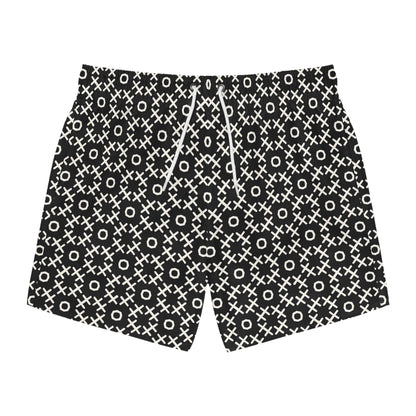 TIC-TAC-HOE Imprinted 5-6" Inseam Swim Trunks - Onyx