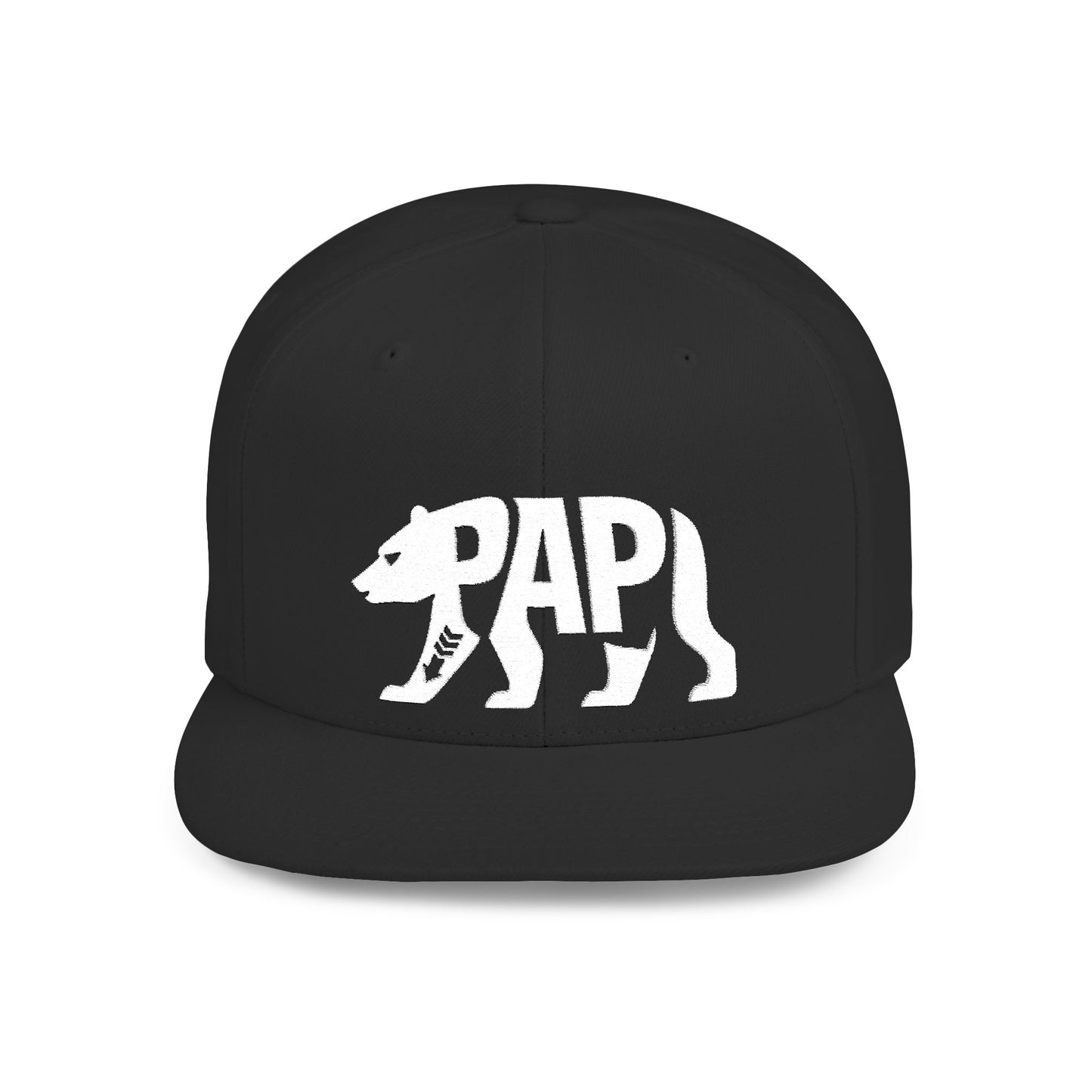 PAPI BEAR Flat Bill Snapback — Bone Silhouette Design
