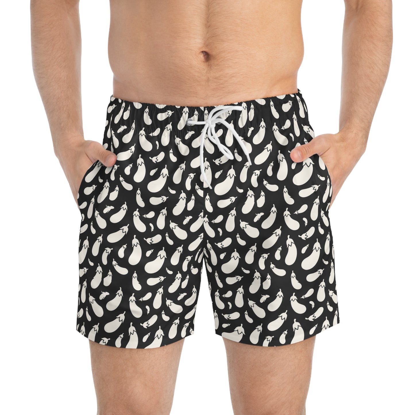 AUBERGINE Imprinted 5-6" Inseam Swim Trunks - Onyx