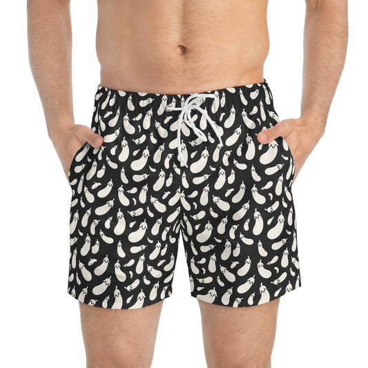 AUBERGINE Imprinted 5-6" Inseam Swim Trunks - Onyx