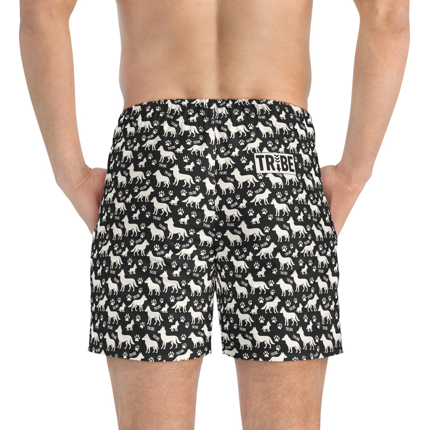 WOLF TRIBE Imprinted 5-6" Inseam Swim Trunks - Onyx