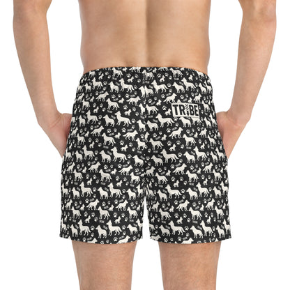 WOLF TRIBE Imprinted 5-6" Inseam Swim Trunks - Onyx