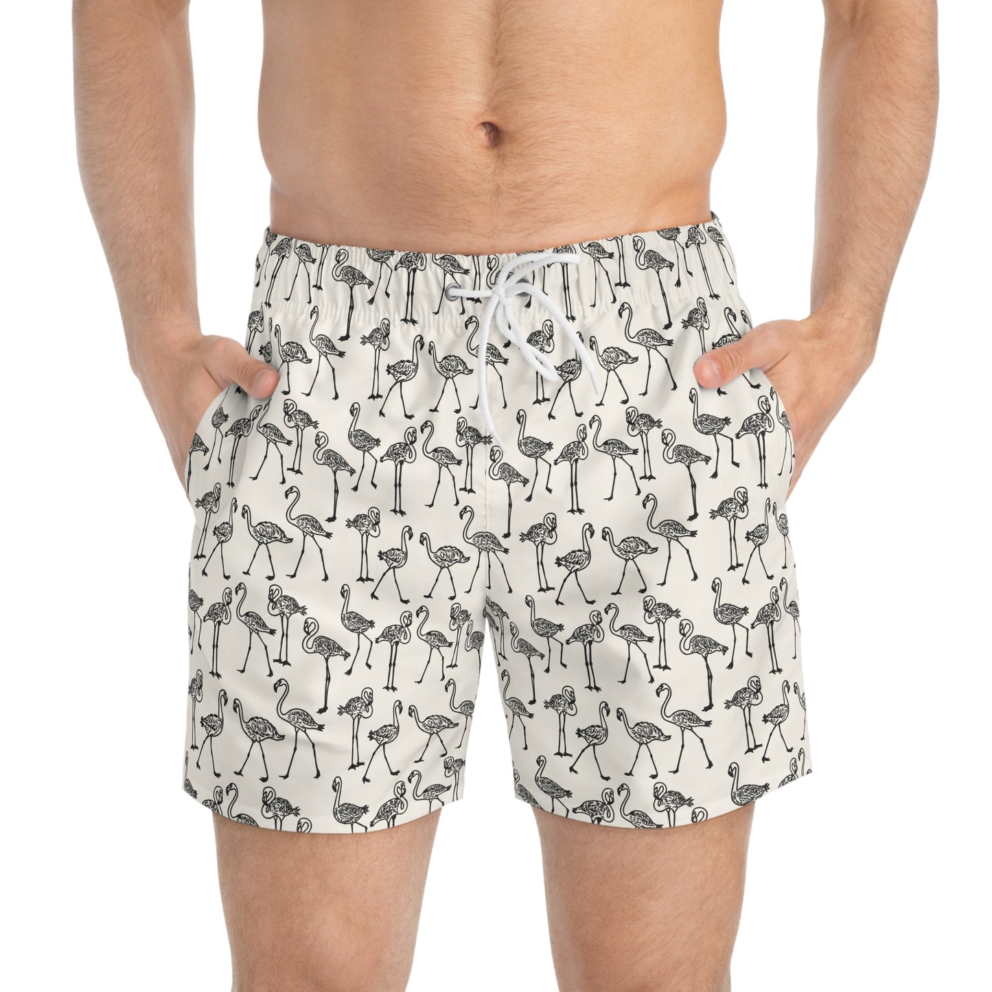 FLOCK TOGETHER Imprinted 5-6" Inseam Swim Trunks - Bone