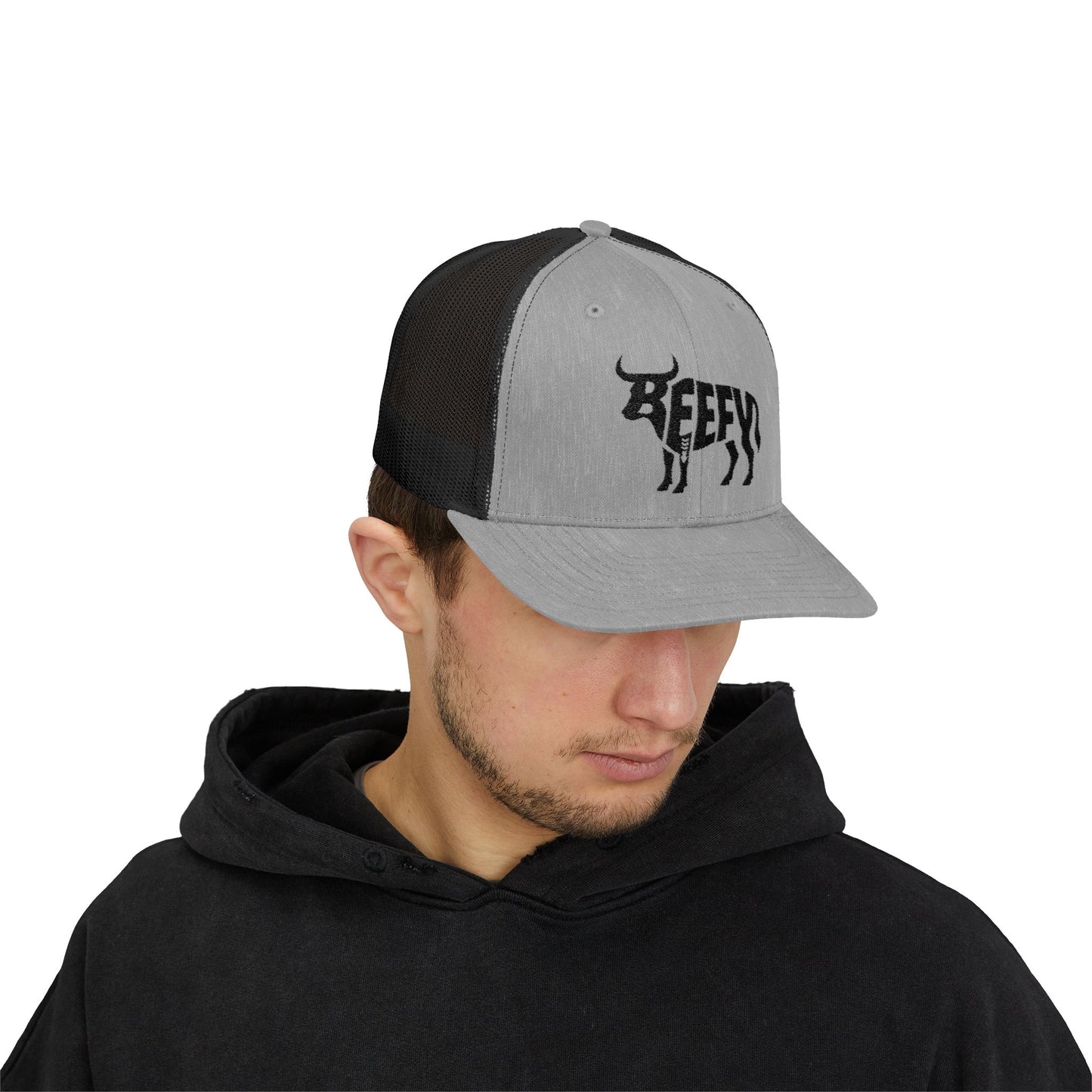 BEEFY BULL Snapback Trucker Cap - Onyx Silhouette Design