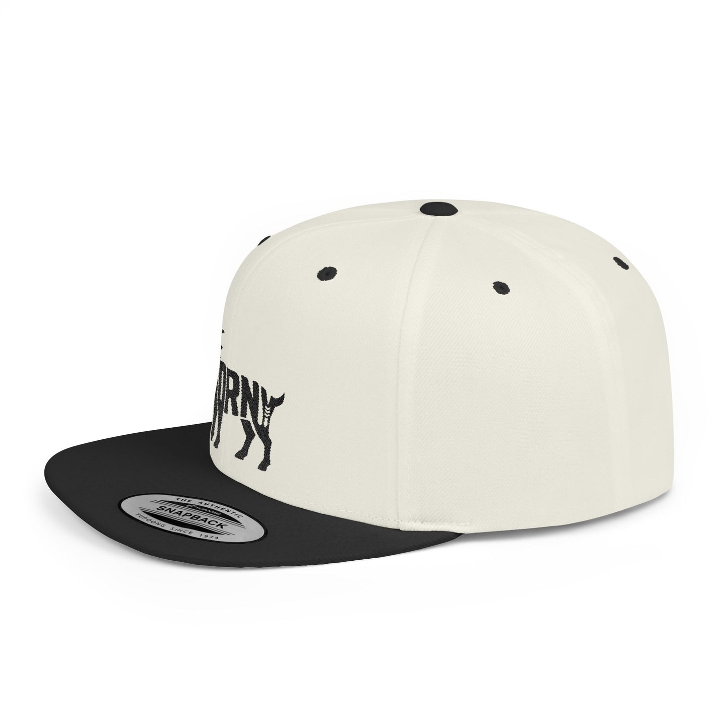HORNY GOAT Flat Bill Snapback — Onyx Silhouette Design