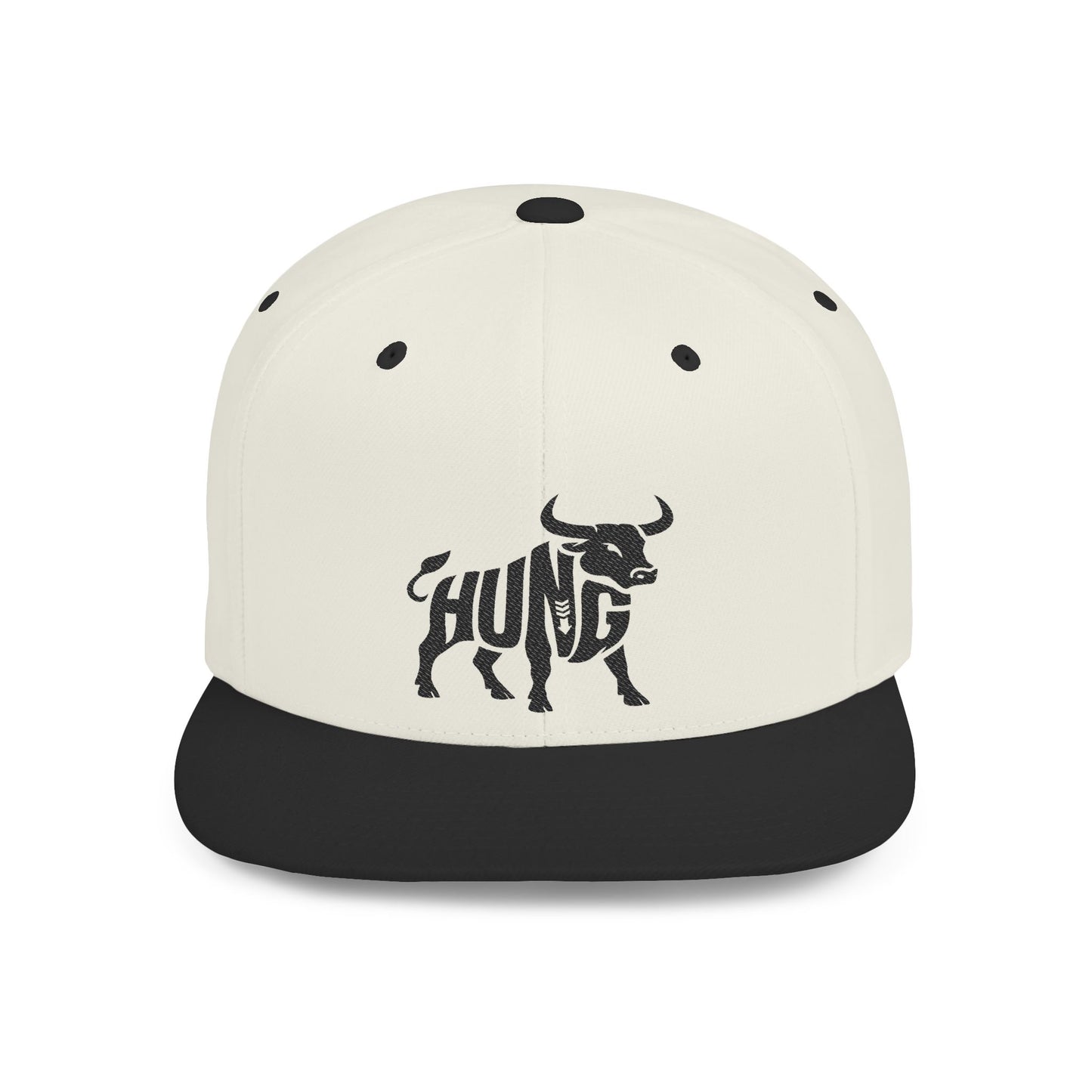 HUNG BULL Flat Bill Snapback — Onyx Silhouette Design