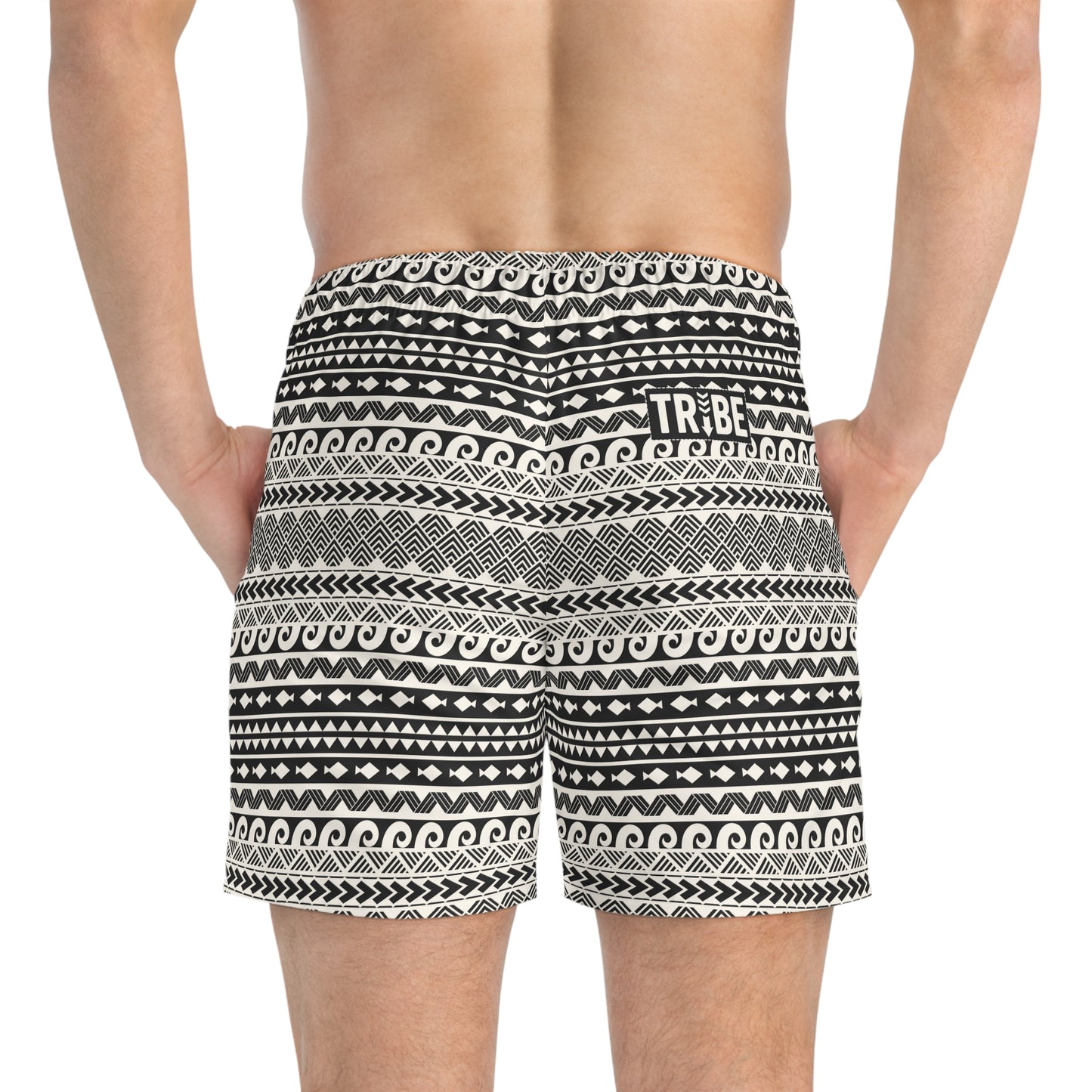AEGEAN Imprinted 5-6" Inseam Swim Trunks - Bone