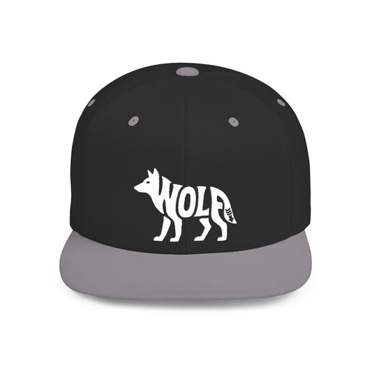 WOLF Flat Bill Snapback — Bone Silhouette Design