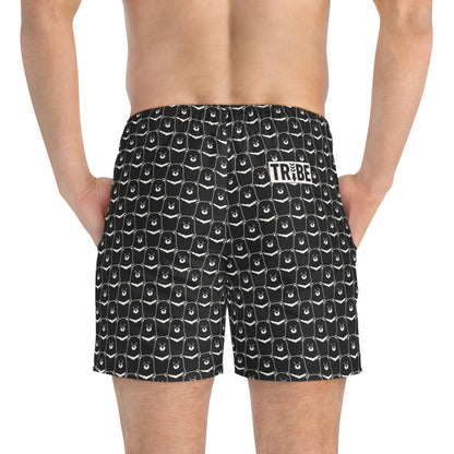 BEAR STARE Imprinted 5-6" Inseam Swim Trunks - Onyx