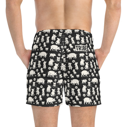 LITTLE PIGGY Imprinted 5-6" Inseam Swim Trunks - Onyx