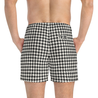 MOULIN Imprinted 5-6" Inseam Swim Trunks - Onyx & Bone