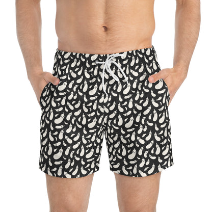 AUBERGINE Imprinted 5-6" Inseam Swim Trunks - Onyx