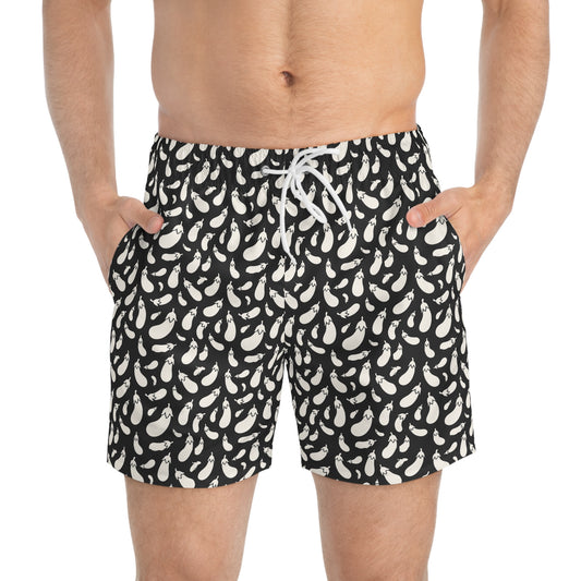 AUBERGINE Imprinted 5-6" Inseam Swim Trunks - Onyx