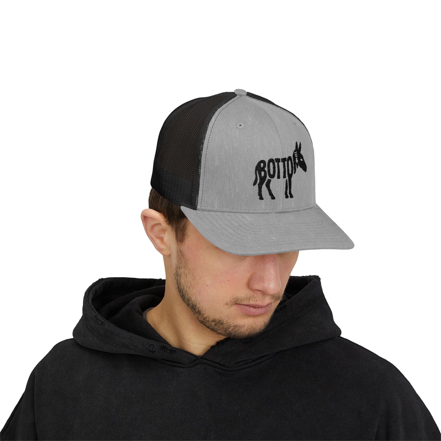 BOTTOM ASS Snapback Trucker Cap - Onyx Silhouette Design
