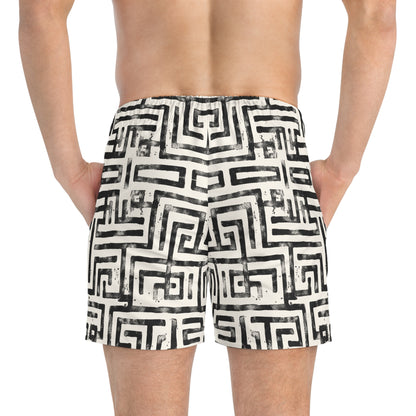 LABYRINTH Imprinted 5-6" Inseam Swim Trunks - Bone