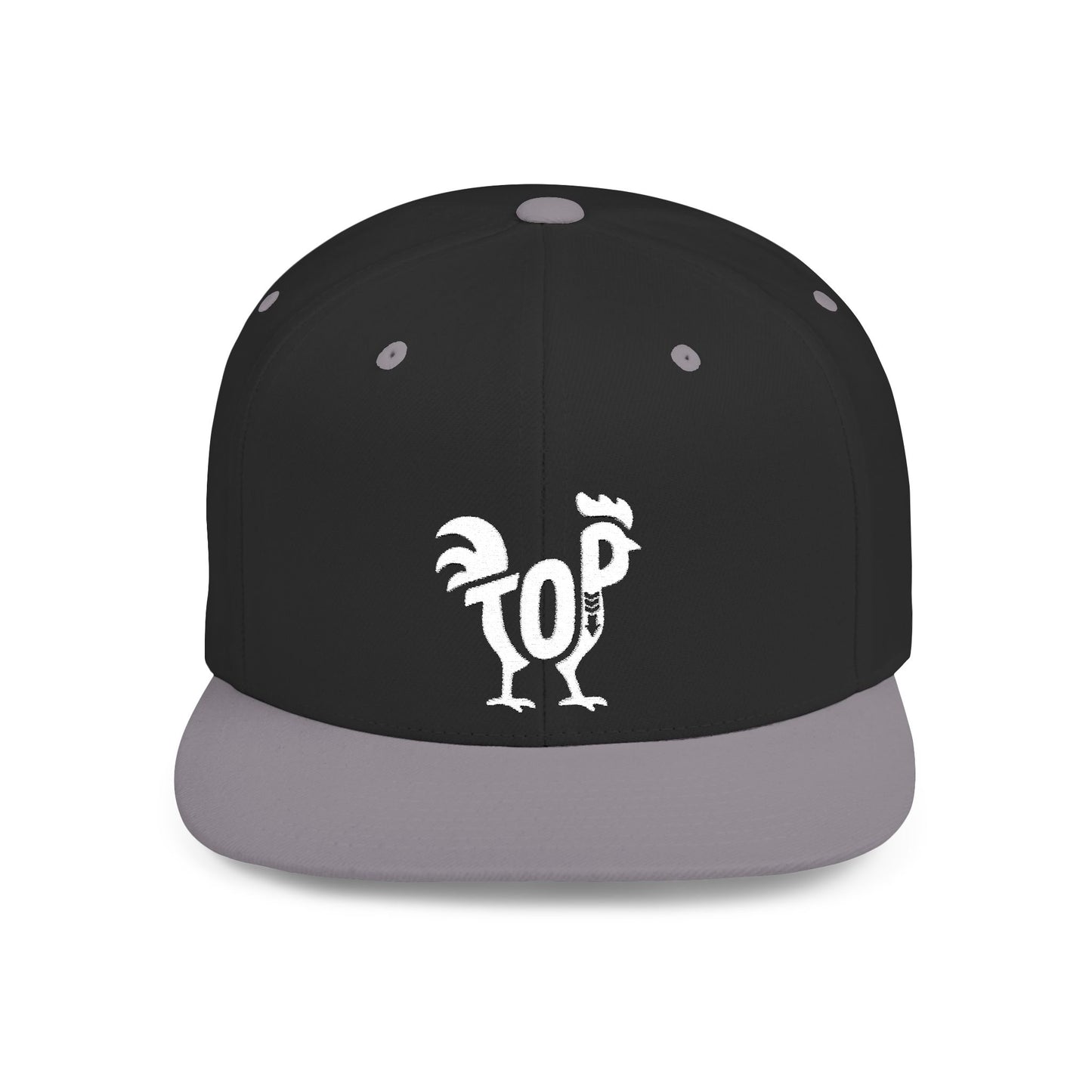 TOP COCK Flat Bill Snapback — Bone Silhouette Design