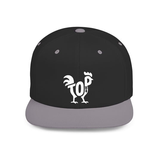 TOP COCK Flat Bill Snapback — Bone Silhouette Design
